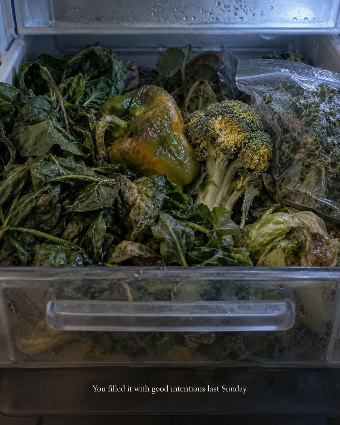Vegetable drawer with wilting produce